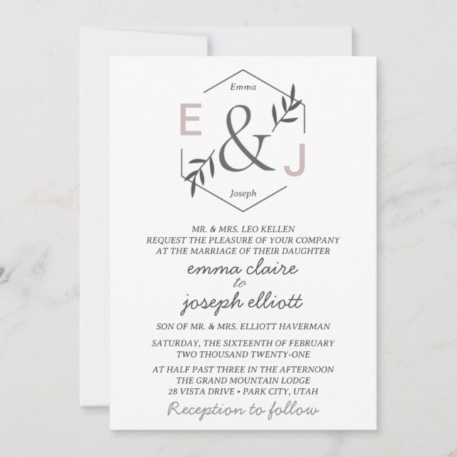 Faire-part de mariage monogramme esperluette (Devant)