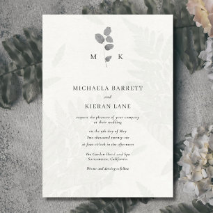 Faire-part de mariage Monogramme gris feuille bota