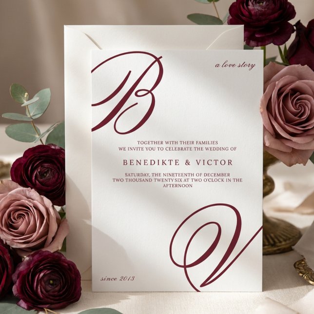 Faire-part de mariage Monogramme Ivoire Bourgogne (Créateur téléchargé)