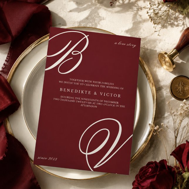 Faire-part de mariage Monogramme Ivoire Bourgogne (Créateur téléchargé)