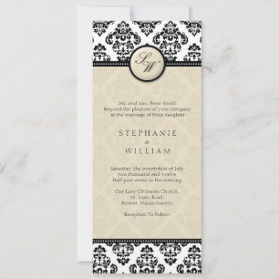 Faire-part de mariage Monogramme ivoire Damask