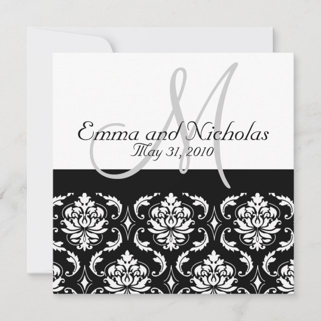 faire-part de mariage Monogramme M Damask noir et  (Devant)