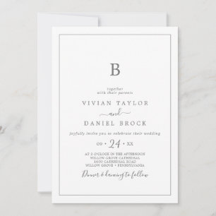 Faire-part de mariage monogramme minimal en argent