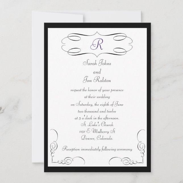 Faire-part de mariage Monogramme noir blanc (Devant)