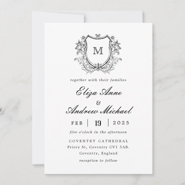Faire-part de mariage Monogramme noir de luxe clas (Devant)