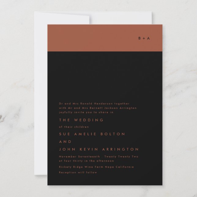 Faire-part de mariage Monogramme noir en terre cui (Devant)