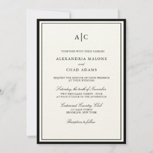Faire-part de mariage Monogramme noir et écrin cla
