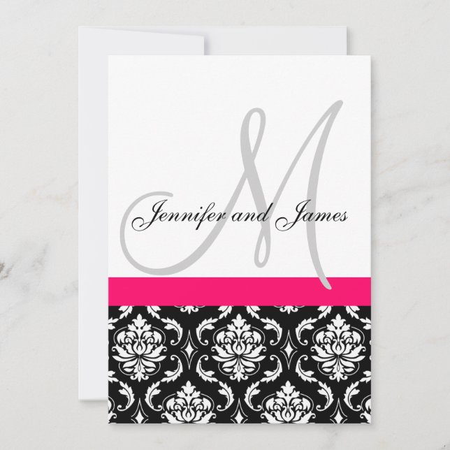 Faire-part de mariage Monogramme noir rose chaud d (Devant)