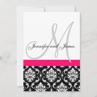Faire-part de mariage Monogramme noir rose chaud d