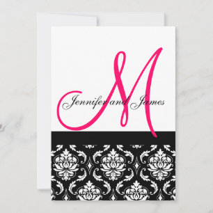 Faire-part de mariage Monogramme Noir Rose Damassé