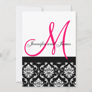 Faire-part de mariage Monogramme Noir Rose Damassé