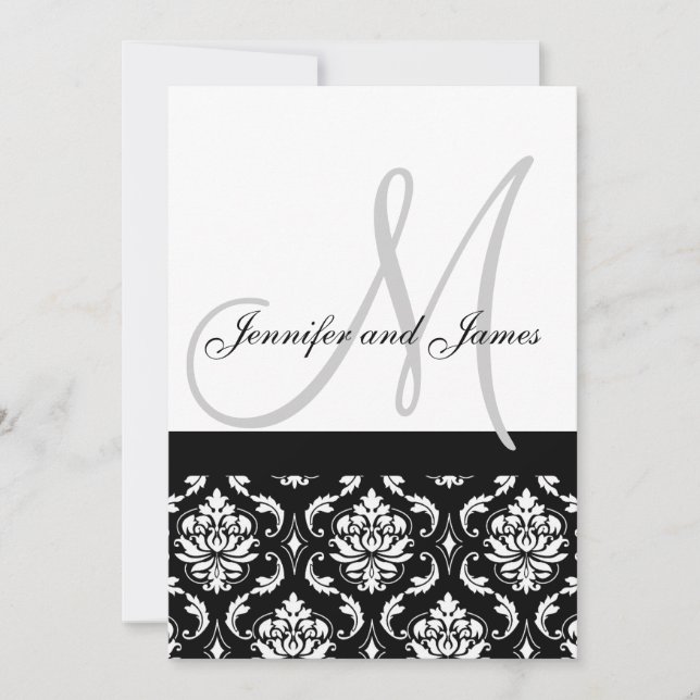 Faire-part de mariage Monogramme Noms Black Damask (Devant)