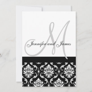 Faire-part de mariage Monogramme Noms Black Damask