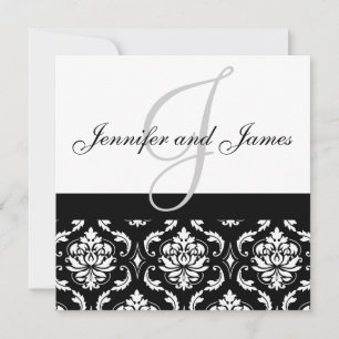 Faire-part de mariage Monogramme Noms Damassé Noir