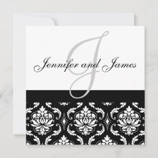 Faire-part de mariage Monogramme Noms Damassé Noir