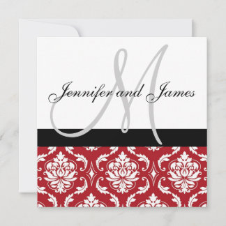 Faire-part de mariage Monogramme Noms Damassé Roug