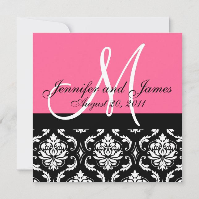 Faire-part de mariage Monogramme Noms Date Damassé (Devant)