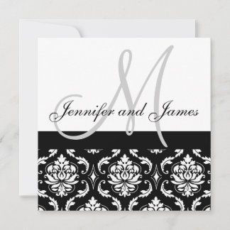 Faire-part de mariage Monogramme Noms Gris Damas
