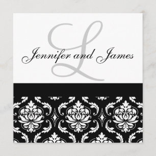 Faire-part de mariage Monogramme Noms Noir Damas
