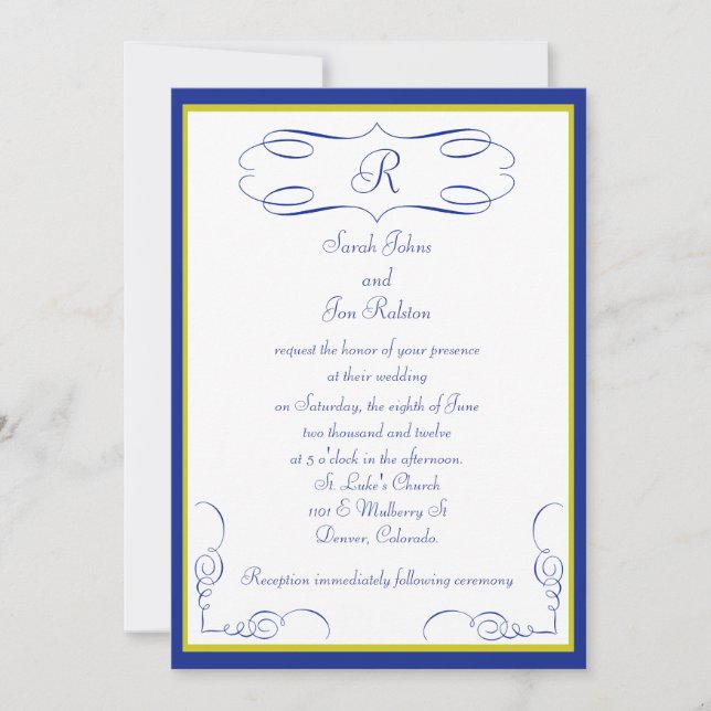Faire-part de mariage Monogramme or bleu (Devant)