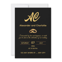 Faire-part de mariage Monogramme Or Noir