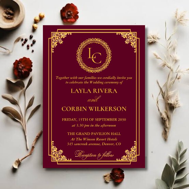 Faire-Part de Mariage Monogramme Royal Cadre Or Cl (Créateur téléchargé)