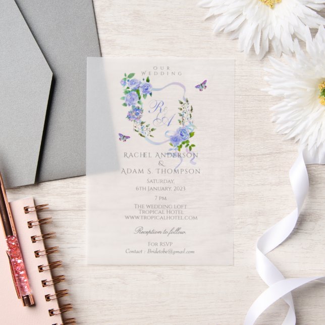 Faire-part de mariage Monogramme Ruban Rose Bleue (Mariage)