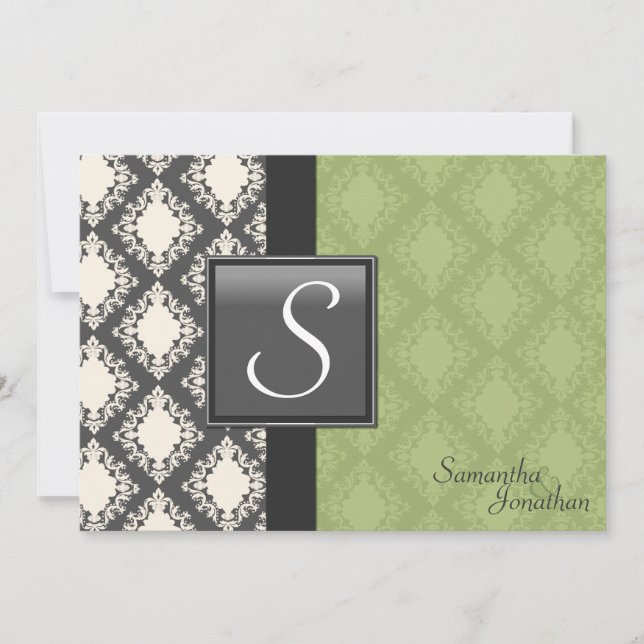 Faire-part de mariage - Monogramme Sage Green Dama (Devant)
