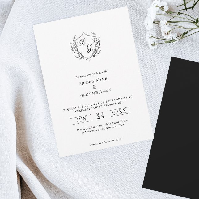 Faire-part de mariage monogramme simple Vintage Cr (Créateur téléchargé)