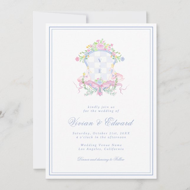 Faire-part de mariage Monogramme Swan Crest Bleu c (Devant)
