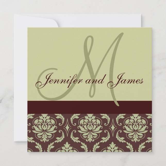 Faire-part de mariage Monogramme Taupe Damas Brown (Devant)