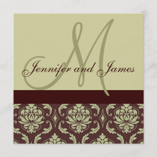 Faire-part de mariage Monogramme Taupe Damas Brown