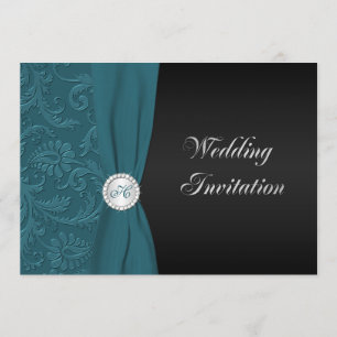 Faire-part de mariage Monogramme turquoise et noir