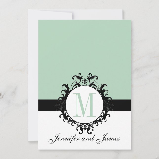 Faire-part de mariage Monogramme vert à la menthe (Devant)