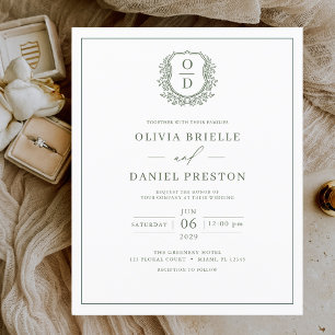 Faire-part de mariage Monogramme vert de l'échelle