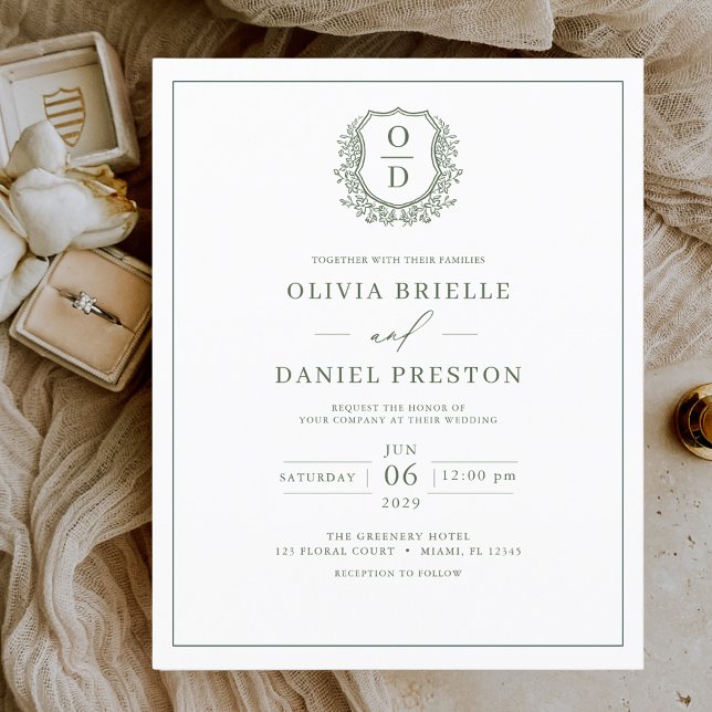 Faire-part de mariage Monogramme vert de l'échelle (Créateur téléchargé)