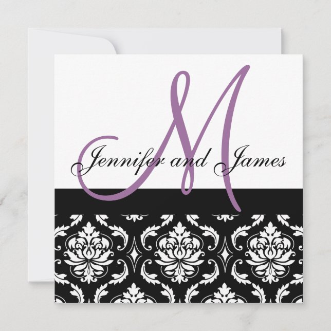 Faire-part de mariage Monogrammes Noms Plum Damas (Devant)