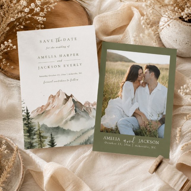 Faire-Part de Mariage Montagnard à l'Aquarelle Rus (Créateur téléchargé)