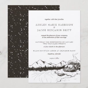 Faire-part de mariage montagnard rustique d'hiver