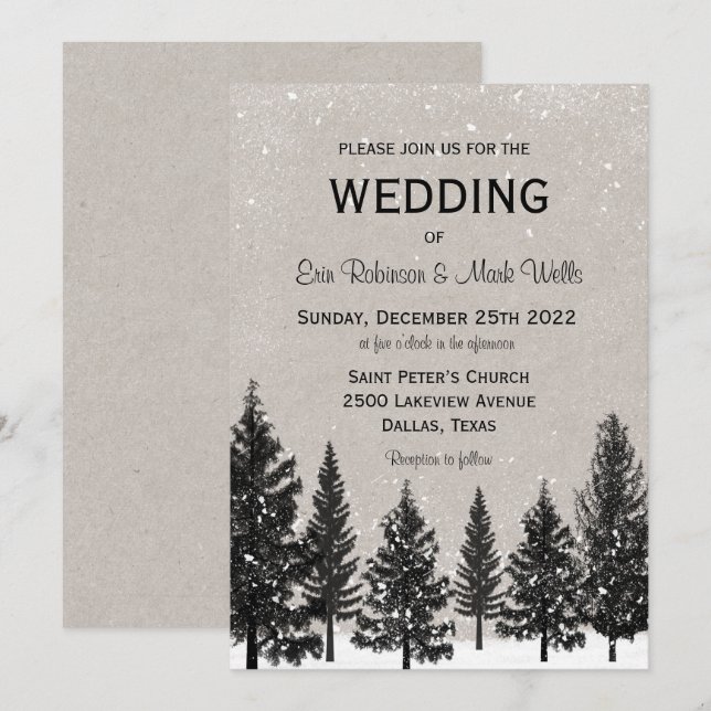Faire-Part de Mariage Montagnard Rustique et Boisé (Devant / Derrière)
