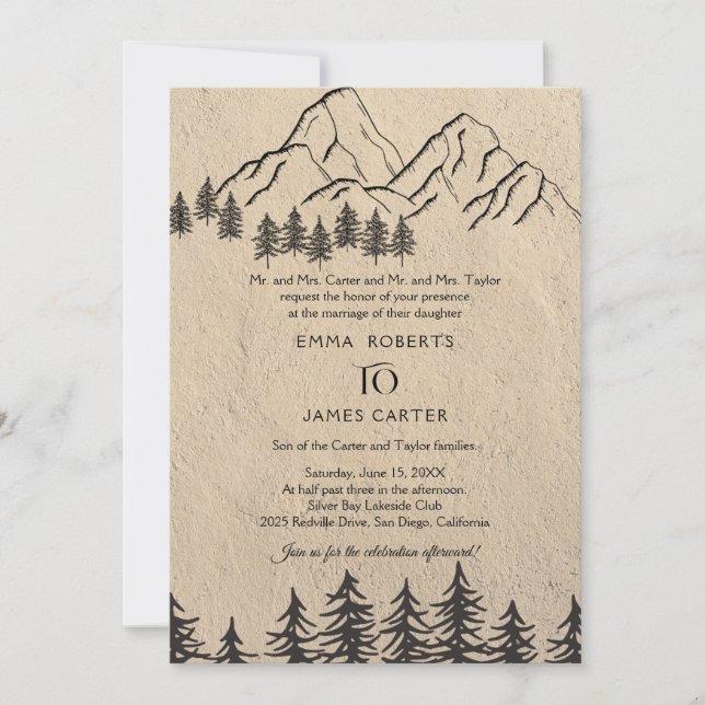 Faire-part de mariage montagne rustique (Devant)