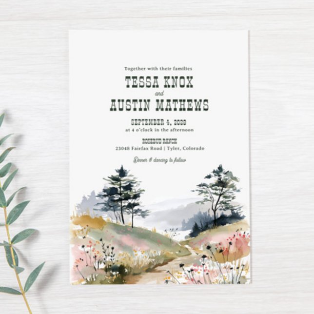 Faire-part de mariage montagne rustique aquarelle (Créateur téléchargé)