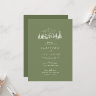 Faire-part de mariage Montagne Rustique Sage Foncé