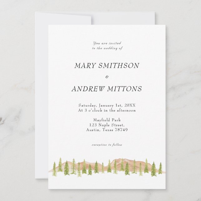Faire-part de mariage Montagnes et Arbres (Devant)