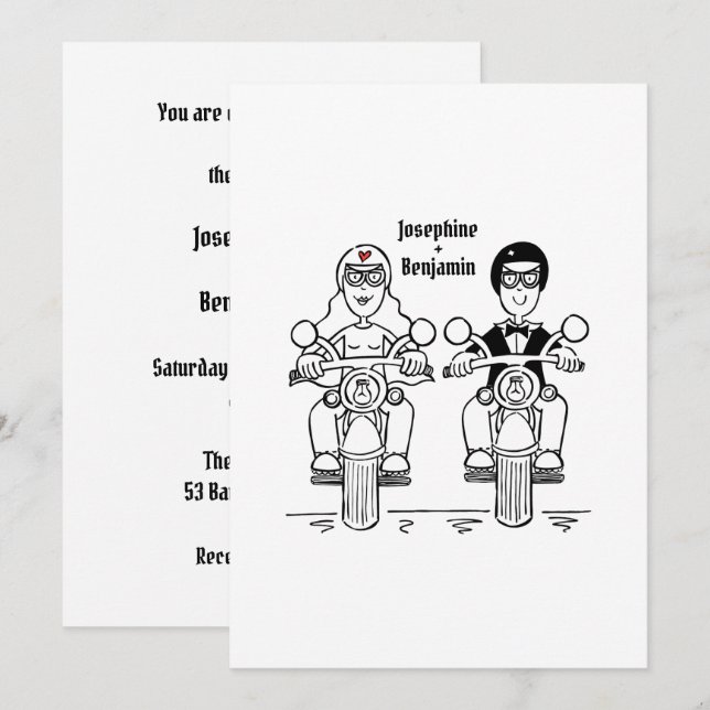 Faire-part de mariage motard moto (Devant / Derrière)