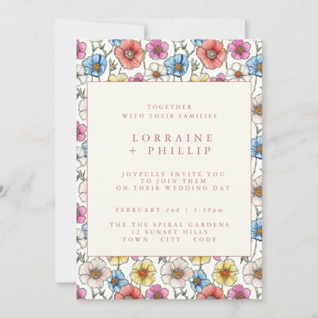 Faire-part de mariage motif fleur sauvage divertis (Devant)