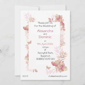 Faire-part de mariage - motif papillon rose