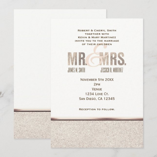 Faire-part de mariage Mr. & Mrs. Champange Sparkle (Devant / Derrière)