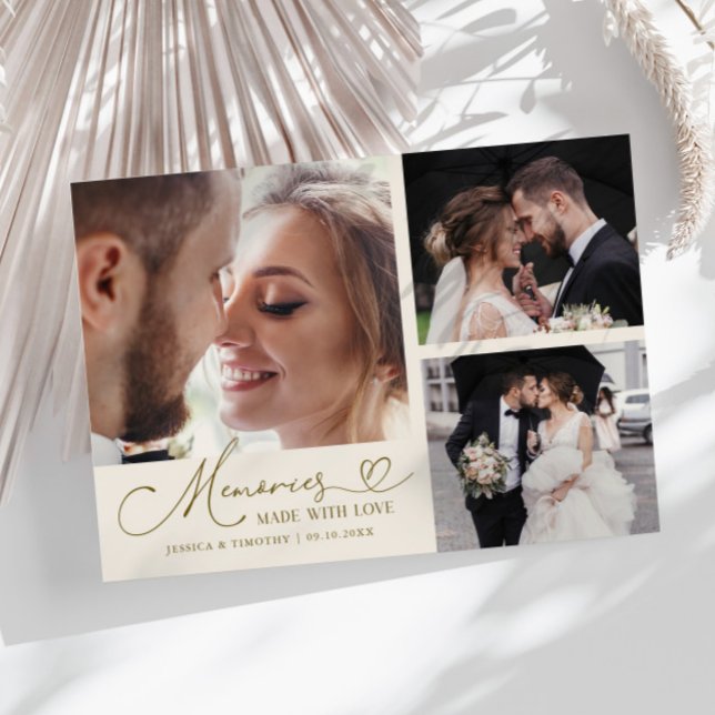 Faire-part de mariage multi-photos crème Mémoires  (Créateur téléchargé)