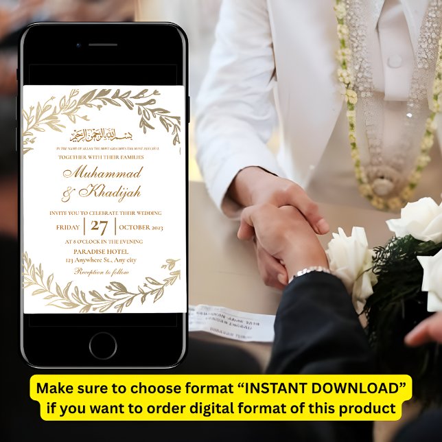 Faire-part de mariage musulman orné de Feuilles d' (Créateur téléchargé)